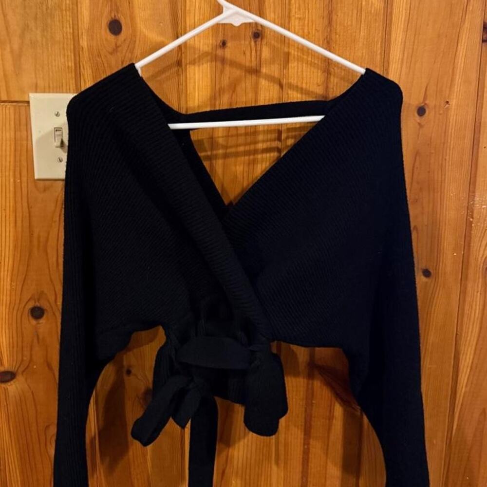 Black knit wrap top